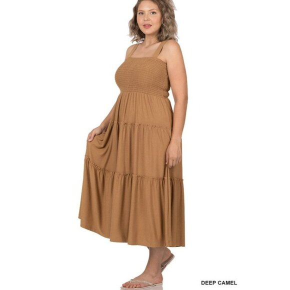 Plus Smocked Tiered Midi Dress - Picture 2 of 14